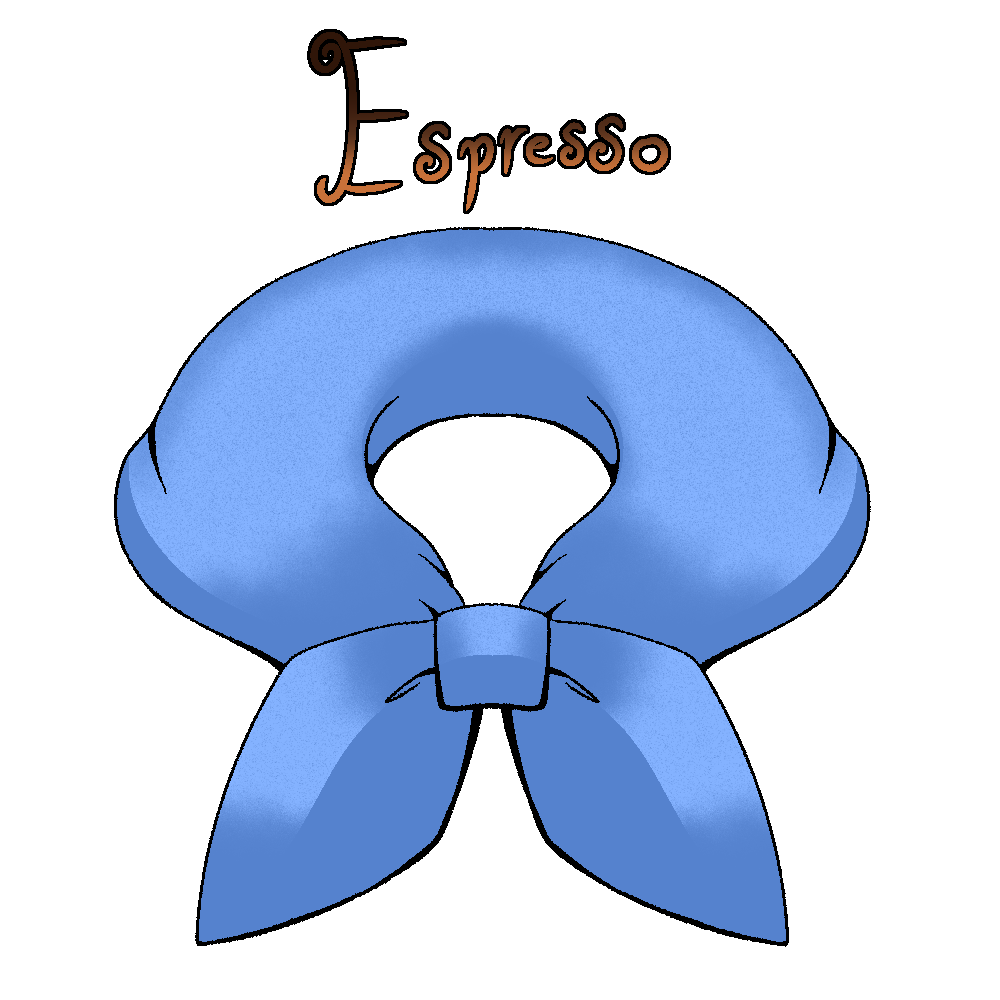 Clickable link to the page on Espresso. It is shaped like his blue scarf.
